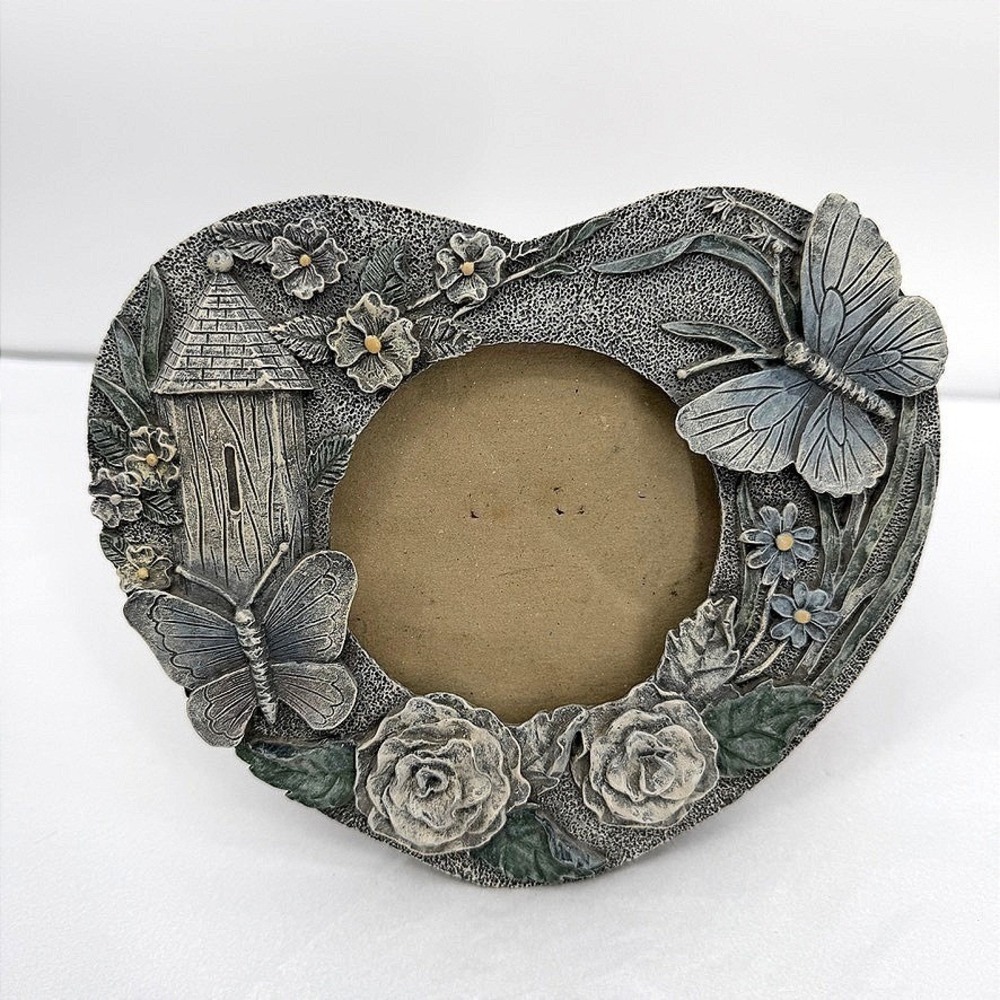 NCE Tranquil Garden VTG Heart Shaped Picture Frame Butterfly Floral Cottagecore